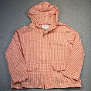 VTG 90s JG Hook Coat Orange White Gingham Print 20W Plus Hoodie Pockets Light